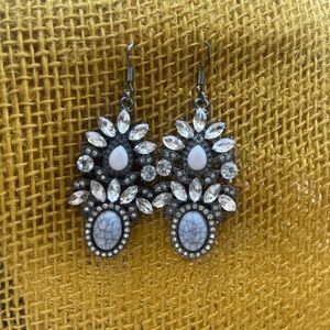 Oversized White Speckled Rhinestone Statement Earrings